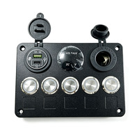 Panel de Interruptores Metálico de 5 Botones con Voltímetro USB QC3.0 PD y Toma de Corriente de 12V para RV, Camiones, Embarcaciones y Vehículos Todoterreno