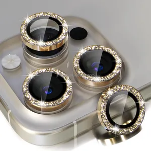 סרט יהלומים יוקרה 9h כיסוי נצנצים באיכות גבוהה באיכות גבוהה קלטל מצלמה מגן עדשה מגן על iphone 15 pro