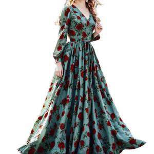 Vestido Maxi Retro con Estampado Floral, Cuello en V y Tirantes Finos para Mujer, Cintura Natural, Cómodo, Elegante y Estilizador - Product Image 5