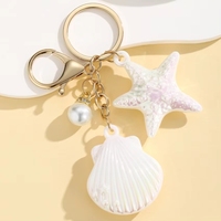Porte-clés mignon en forme d'étoile de mer, coquillage et conque, breloque anneau vie marine pour femmes, filles, décoration à suspendre pour voiture, sac, pochette
