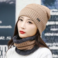 Conjunto de gorro y bufanda de invierno de lana cálida para hombres y mujeres, gorro de punto para montar en esquí al aire libre, conjunto de bufanda para el cuello