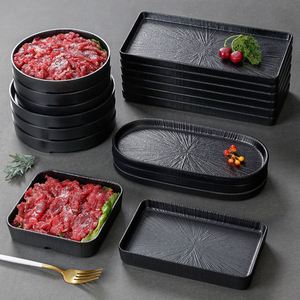 Melamine Tableware <b>Black</b> Rectangle Hot Pot Restaurant Fish Ball Snack Sushi Meatball <b>Plate</b> - Product Image 1