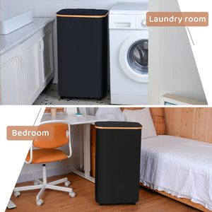 100L Space Saving Collapsible <b>Laundry</b> <b>Basket</b> <b>with</b> <b>Wheels</b> and Removable Wash Bag Cotton Blend Material - Product Image 4