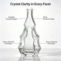Bouteille de liqueur en verre géométrique à facettes de 500 ml, OEM, marque privée, base lourde, bouchon en liège, gravure, marquage à chaud pour Tequila Whisky