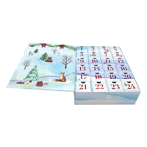 Customization Iridescent Paper Magnetic Closed Christmas Advent Calendar Box With 24 Drawers