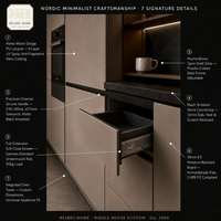 Meuble de cuisine sur mesure scandinave minimaliste laqué mat avec poignée encastrée et zone d'étagères ouvertes – Usine OEM ODM