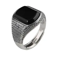 Custom Black Agate Stone Ring for Men