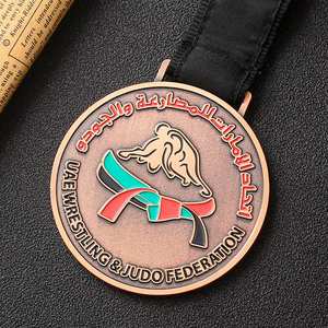 Médaille personnalisée Émirats Arabes Unis, récompense sportive, logo émaillé, médailles athlétiques, logo 2D en cuivre antique, lettres, lutte, Kung Fu, Jiu Jitsu, Judo - Product Image 3