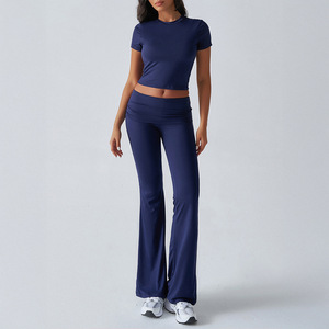 Completi Donna Estivi: T-Shirt a Maniche Corte Slim + Pantaloni Lunghi, Set Due Pezzi Casual Tinta Unita, Tuta Chic da Donna - Product Image 6