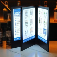 WisdomTimes Porte-menu classique style livre avec rétroéclairage LED en PU+acrylique, présentoir de factures pour restaurant, bar, boîte de nuit