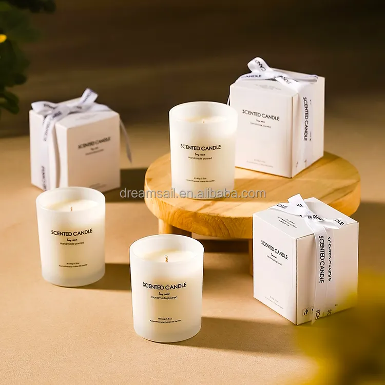 Wholesale Round Glass Vessel Private Label Custom Candle Jar With Lid And Gift Box