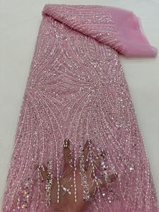 Tela de encaje de tul nigeriano de lujo de 125 cm de ancho con malla de cuentas bordadas de lentejuelas brillantes de poliéster para vestidos de novia - Product Image 3