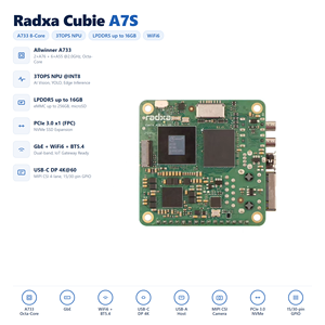 HT Radxa Cubie A7S SBC Allwinner A733 Octa Core 3TOPS NPU LPDDR5 WiFi6 BT5.4 PCIe3.0 NVMe 4K Video Edge AI ชุดพัฒนาแบบฝังตัวสำหรับการประมวลผลอัจฉริยะ - Product Image 1