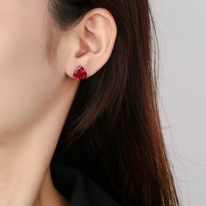 Fashion Jewelry Eco-friendly Copper Three Claws <b>Set</b> 10*10mm Red Zircon Geometric Triangle <b>Stud</b> <b>Earrings</b> for Refined Daily Wear - Product Image 6
