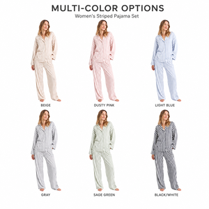 OEKO-TEX Cotton <b>Manufacturer</b> Women's Striped <b>Pajama</b> Set Button Down Long Sleeve Sleepwear OEM Private Label Low MOQ Wholesale - Product Image 3