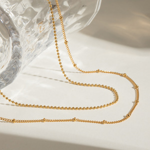 Collar de Cadena con Cuentas de Doble Capa, Chapado en Oro de 18k, Acero Inoxidable, Diseño Simple y Elegante, Joyería de Moda para Mujer - Product Image 4