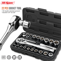 Kit d'outils à douilles métriques 22 pièces en acier au chrome-vanadium, 4-17 mm, 1/4'' et 3/8'', à commande manuelle. Barres d'extension pour clés à cliquet