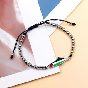 Pulsera al por mayor personalizada con mapa palestino - Joyería de la libertad con cuentas de acero inoxidable y cadena de circonita esmaltada para hombres y mujeres, ¡salva Gaza! - Product Image 1