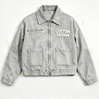 Veste en jean vert délavé sur mesure de haute qualité avec broderie, logo personnalisé, fermeture éclair vintage et imprimé pour homme
