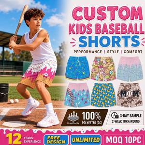 Celana Pendek Baseball Custom Anak Muda Bahan Polyester Bernapas Cepat Kering Sublimasi Pakaian Latihan Grosir Olahraga Dengan Saku - Product Image 1