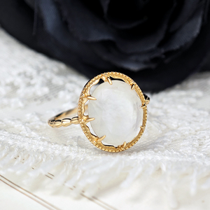 <span class=keywords><strong>Anello</strong></span> da Donna di Lusso LAMOON in Argento Sterling 925 Placcato <span class=keywords><strong>Oro</strong></span> con Quarzo <span class=keywords><strong>Bianco</strong></span> Naturale Rotondo e Montatura a Griffe, Stile Vintage - Product Image 5