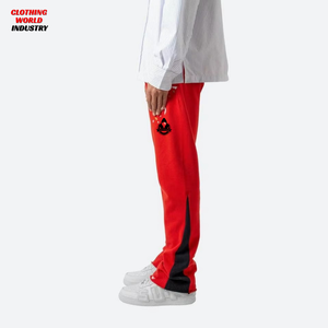 Pantalon de jogging ample et épais pour homme, style streetwear, avec patchs appliqués, coupe évasée, vintage, droit, rouge, baggy - Product Image 4