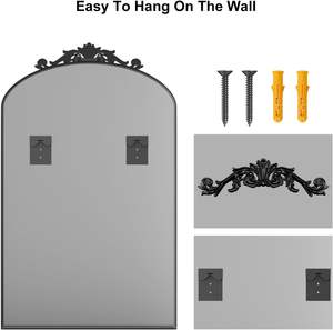 <span class=keywords><strong>Miroir</strong></span> arqué antique, miroirs muraux décoratifs en bronze, <span class=keywords><strong>grand</strong></span> <span class=keywords><strong>miroir</strong></span> <span class=keywords><strong>baroque</strong></span> avec cadre en aluminium, miroirs ornés pour salle de bain (30 "x 22") - Product Image 6