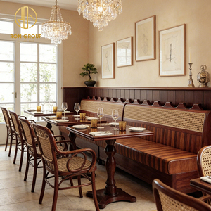 Ensemble de meubles <span class=keywords><strong>vintage</strong></span> en bois et rotin pour <span class=keywords><strong>bistrot</strong></span> américain, café, restaurant, table et chaises, <span class=keywords><strong>banquette</strong></span>, sièges de comptoir - Product Image 2