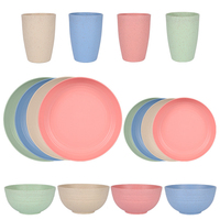 Lot de 16 pièces de vaisselle en paille de blé pour 4 personnes, réutilisable, sans BPA, assiettes, bols et tasses de camping en gros