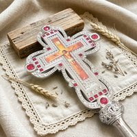 Crucifix en argent HT 28 cm avec incrustations de rubis et de cristaux, croix décorative de Jésus avec poignée, cadeau de décoration pour la maison chrétienne catholique