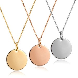 Wholesale Stainless Steel Best Gifts Blank <b>Custom</b> Engrave logo Laser logo Round Pendant <b>Necklace</b> with Diamond - Product Image 2
