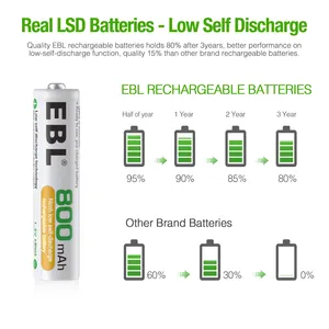 4 조각 EBL 충전식 배터리 800mAh 1.2V NiMh 배터리 1.2v Nimh 배터리 원격 제어