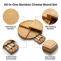 Ensemble de planches à fromage rondes pivotantes en bambou écologique avec tiroir à couteaux 3-en-1 pour charcuterie, idéal pour les fêtes et comme cadeau