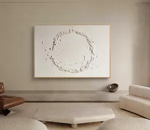 Pintura al óleo hecha a mano para sala de estar, pintura al óleo 3D abstracta moderna, grueso, blanco puro, 100%