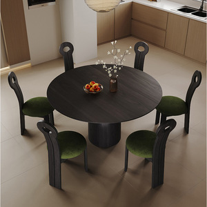 Modern Solid Walnut Wood <strong>Round</strong> <strong>Dining</strong> <strong>Table</strong> <strong>for</strong> <strong>Small</strong> Apartment Home Furniture Includes <strong>4</strong>-Seater Chair Combination - Product Image 2