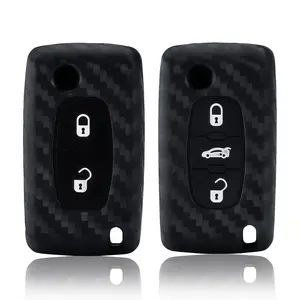 Étui de protection pour <span class=keywords><strong>clé</strong></span> à <span class=keywords><strong>2</strong></span> ou 3 <span class=keywords><strong>boutons</strong></span> pour Citroën C-Crosser <span class=keywords><strong>C3</strong></span> C4 Picasso Berlingo, compatible Peugeot Partner Tepee 207 307 308 407, avec porte-clés - Product Image 1