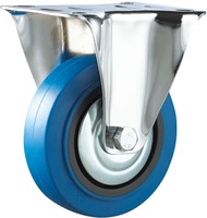 Roue pivotante en caoutchouc bleu élastique avec roulement à billes en nylon, diamètre 100 mm (4 pouces), dimensions de montage européennes