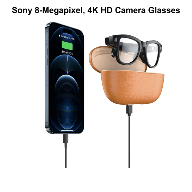 Smart Glasses with Rechargeable 3600mAh Case and WiFi Image Recognition and Translation Fashion Advanced Eyewear HD Video Camera