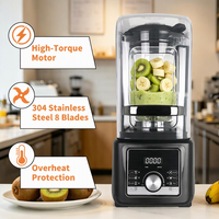 Mixeur Commercial Électrique 6L en Plastique avec Couvercle Insonorisé, Commande Tactile, 7 Vitesses, pour Broyer la Glace, Préparer des Jus et des Smoothies, Silencieux et Automatique