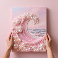 Kit de peinture 5D DIY avec cadre extensible, thème Château de plage, pour la création artisanale de perles blanches