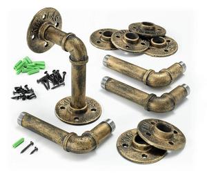 Supporti per Mensole in Tubo Metallico Stile Industriale, Finitura Oro Antico, Montaggio a Parete - Product Image 1