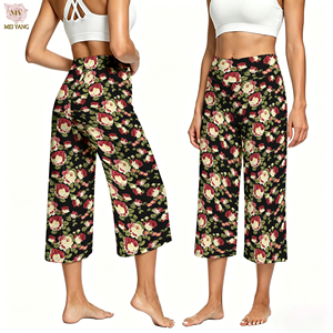 <span class=keywords><strong>Pantalon</strong></span> large à imprimé floral personnalisé Meiyang, taille haute, style yoga, avec poches, <span class=keywords><strong>pantalon</strong></span> décontracté pour femmes - Product Image 1