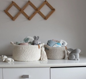 Juego de 3 cestas de almacenamiento de pañales de tela de ganchillo con asas para organización de guardería para Baby Shower regalo Almacenamiento de Juguetes - Product Image 4