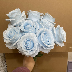 Rosas Artificiales de Seda Azul Cielo IFG, 9 Cabezas, Decoraciones Florales para Bodas, Navidad, San Valentín, Acción de Gracias, Graduación - Product Image 5