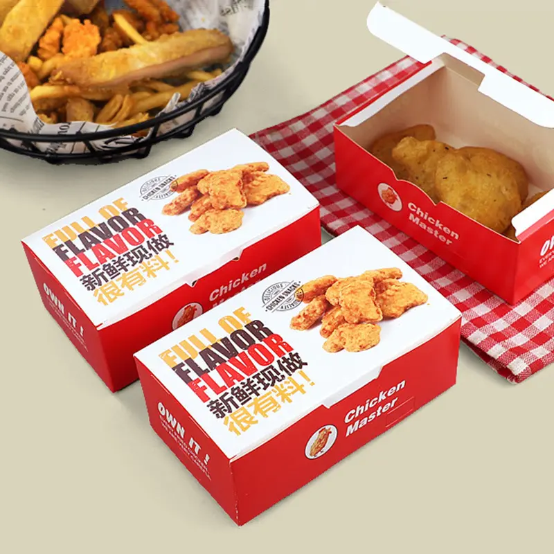 Kertas kelas makanan desain khusus untuk pergi ke kotak ayam goreng Prancis dengan cetakan kemasan makanan cepat