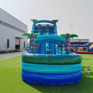 Toboggan aquatique gonflable commercial géant en forme de palmier <span class=keywords><strong>tropical</strong></span> avec piscine, parc aquatique gonflable à double piste pour l'été - Product Image 2