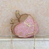 Tas Pesta Pria Berlian Pink Gradasi Baru, Tas Makan Malam Rantai Hati, Tas Makan Malam Kristal, Tas Clutch Berhias Berlian Imitasi, Dompet Pesta Mewah
