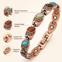 Bracelet Manchette Magnétique en Cuivre Pur avec Pierres de Turquoise et Cristal, Bijou Tendance pour Hommes et Femmes, Vente en Gros