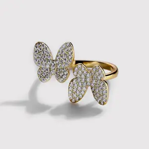Großhandel Custom Design Kristall Schmetterling Ring Zirkon Ringe Sterling Silber Schmuck