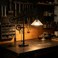 Lampe de table industrielle à bras articulé en métal noir, lampe de bureau réglable avec contrepoids, abat-jour en verre nervuré transparent pour l'étude